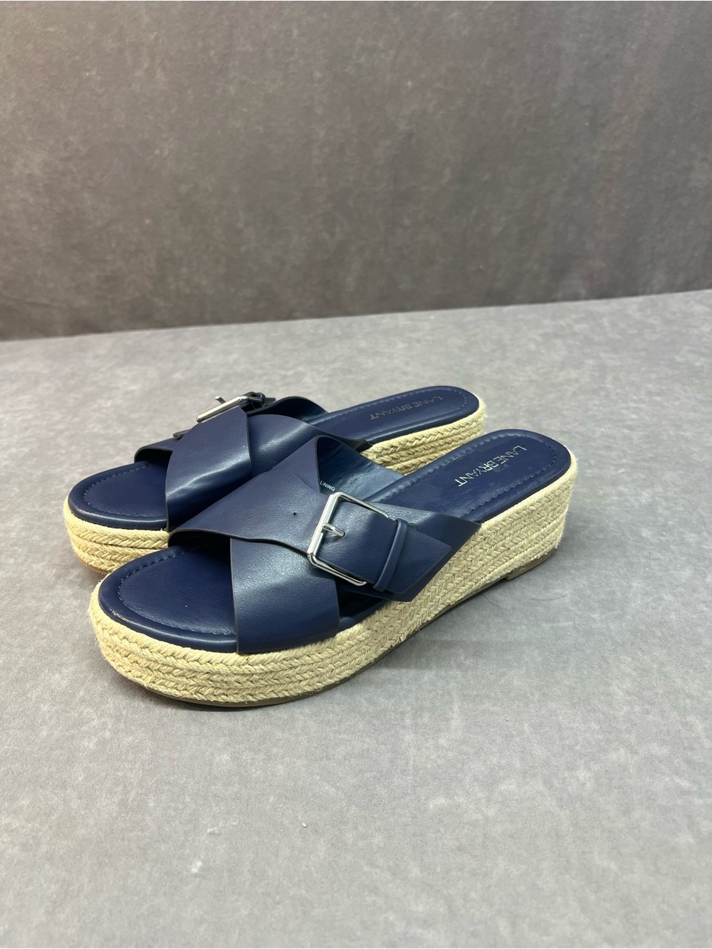 Lane Bryant Navy Espadrille Wedge Slide Sandals